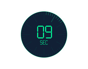 9 sec Timer icon, 9 seconds digital timer. Clock and watch, timer, countdown