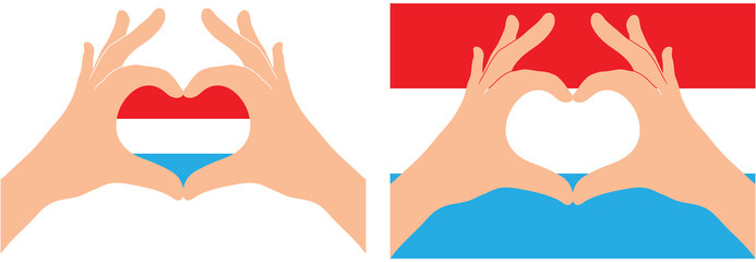 Obraz na płótnie Canvas Luxembourg flag. Two hands in the form of a heart with flag of Luxembourg 