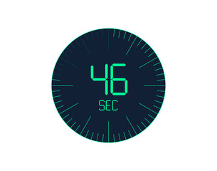 46 sec Timer icon, 46 seconds digital timer. Clock and watch, timer, countdown