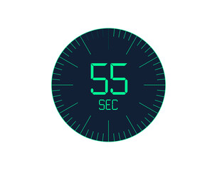 55 sec Timer icon, 55 seconds digital timer. Clock and watch, timer, countdown