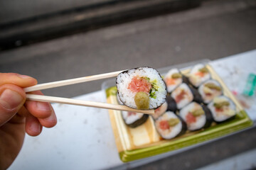 A fresh piece of sushi