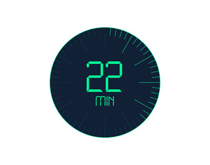 22 min Timer icon, 22 minutes digital timer. Clock and watch, timer, countdown