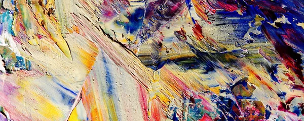 Bunter abstrakter Malereihintergrund. Moderne Motive bildende Kunst. Intensive mehrfarbige Mischung aus lebendigen Ölfarben. Trendige handbemalte Leinwand. Malen Sie Pinselstriche auf Leinwand für trendige Postertapeten. © Valeriy