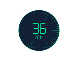 36 min Timer icon, 36 minutes digital timer. Clock and watch, timer, countdown