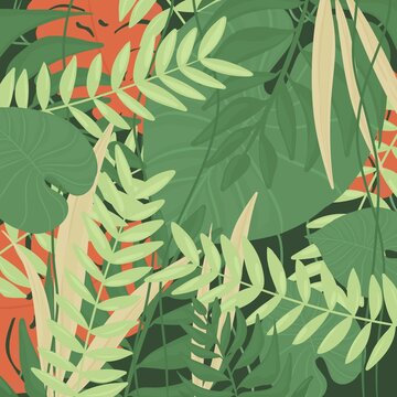 Jungle leaves on green background