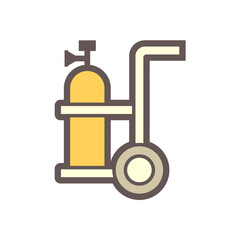 Oxygen tank or oxygen storage vessel in telescopic handle foldable trolley cart on wheels vector icon design. For medical breathing, therapy in hospital and welding, cutting work in construction site.