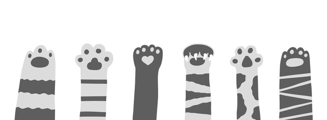 Cat paw sinmpe doodle hand drawn set. Cartoon vector funny meow kitty concept.