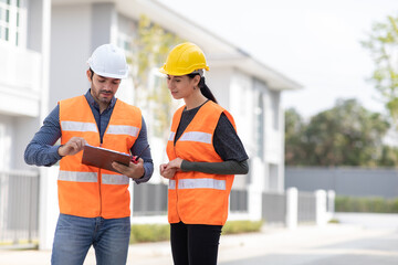 Professional Mechanical Engineer team Working on construction site.  Home building Project quality Inspection