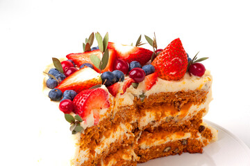 very tasty strawberry cake on a plate	