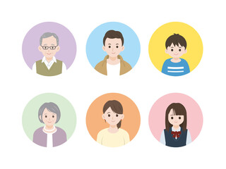 三世代家族　アイコン　笑顔　イラスト素材