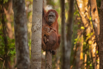 Obraz premium Orangutan on the tree in Borneo