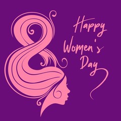 Woman's day. The figure 8 and a silhouette of the female head. Vector drawing.