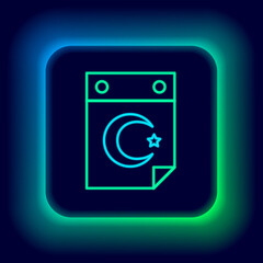 Glowing neon line Star and crescent - symbol of Islam icon isolated on black background. Religion symbol. Colorful outline concept. Vector.
