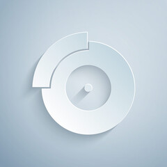 Paper cut Car brake disk with caliper icon isolated on grey background. Paper art style. Vector.
