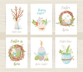 Easter cards templates with eggs, bunnies and florals