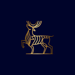 Gold deer line style logo design template