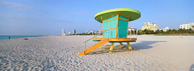 Art Deco style lifeguard hut, South Beach, Miami Beach, Miami, Florida, United States of America, North America