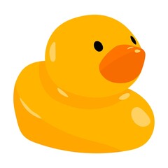 Yellow rubber bath duck. Vector image of an isolated bath toy. 