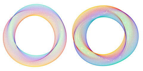 Design elements. Wave of many purple lines circle ring. Abstract vertical wavy stripes on white background isolated. Vector illustration EPS 10. Colourful waves with lines created using Blend Tool © Yuriy Bogdanov