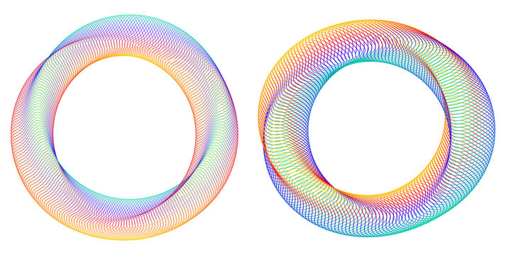 Design elements. Wave of many purple lines circle ring. Abstract vertical wavy stripes on white background isolated. Vector illustration EPS 10. Colourful waves with lines created using Blend Tool