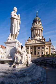 Schiller Monument and French Cathedral (Franzosischer Dom), Gendarmenmarkt, Berlin, Germany, Europe