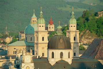 Kollegienkirche and Cathedral domes, Salzburg, Austria, Europe