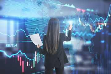 Stock market analysis concept with businesswoman back writing on digital screen with forex chart © Who is Danny