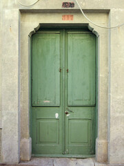 Old traditional wooden door in the village of Mesotopos, in Lesvos (Lesbos) island, Aegean sea, Greece, Europe.