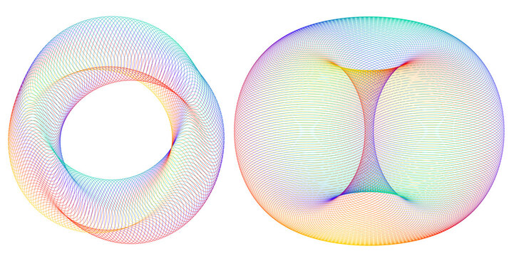 Design elements. Wave of many purple lines circle ring. Abstract vertical wavy stripes on white background isolated. Vector illustration EPS 10. Colourful waves with lines created using Blend Tool