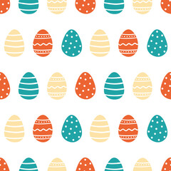 Cute cartoon style decorated Easter eggs vector seamless pattern background.