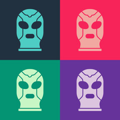 Pop art Mexican wrestler icon isolated on color background. Vector.