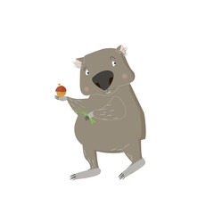 Obraz na płótnie Canvas Cartoon Vector Illustration of funny Wombat with acorn