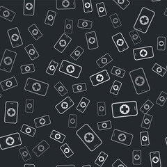 Grey Phone repair service icon isolated seamless pattern on black background. Adjusting, service, setting, maintenance, repair, fixing. Vector.