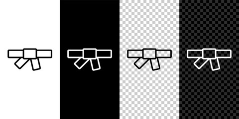 Set line Black karate belt icon isolated on black and white,transparent background. Vector. © vector_v