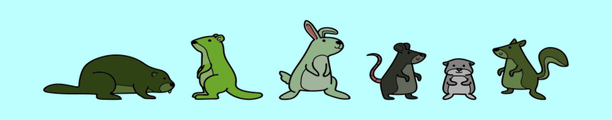 set of rodent cartoon icon design template with various models. vector illustration isolated on blue background