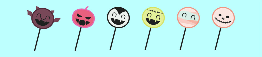 set of cake pop cartoon icon design template with various models. vector illustration isolated on blue background