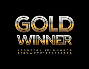 Vector elite emblem Gold Winner. Metallic creative Font. Premium Alphabet Letters and Numbers set