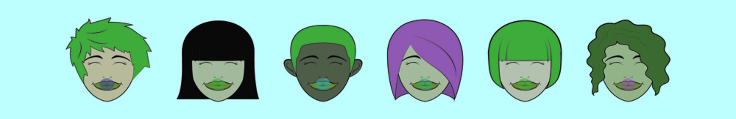 set of bubble gum cartoon design template with various models. vector illustration isolated on blue background