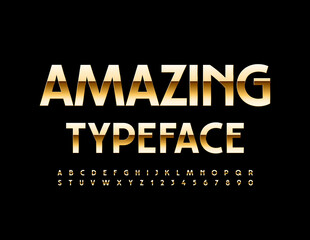 Vector Amazing Typeface. Glossy Elegant Font. Gold ALphabet Letters and Numbers set