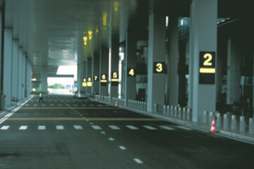 Fototapeta na wymiar Gloomy blurred airport background