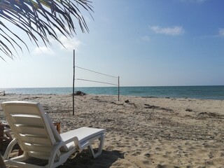 Playa, Arena, Cielo, Silla, Palmera y Voley