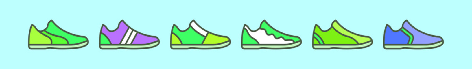 set of futsal shoes cartoon design template with various models. vector illustration isolated on blue background