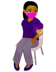 Woman holding the cotton after shot (injection)