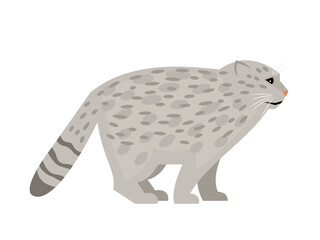 Wild cat with spots. Cartoon cute exotic mammal, fluffy endangered beast of nature, vector illustration of pallas cat isolated on white background