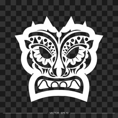 The pattern of the face of a leader or tribal warrior. The contour of the face or mask of a warrior. For T-shirts and prints. Vector