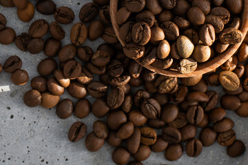 coffee beans on a gray tray