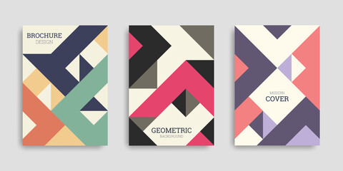 Abstract geometric background. Set of A4 vertical retro brochures. Cover design in flat style. Vector illustration. Business template collection. Design poster, cover, wallpaper, notebook, catalog.