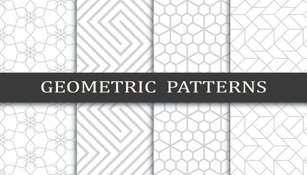 Set of geometric seamless patterns. Abstract geometric graphic design print pattern. Seamless geometric gray lines pattern.