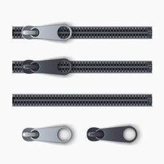 realistic zipper set isolated on white back