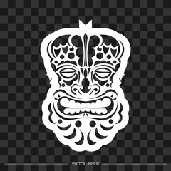 Polynesian mask from patterns. The contour of the face or mask of a warrior. For T-shirts and prints. Vector illustration.